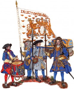 «Шведская пехота под Полтавой» (реконструкция С.Шаменкова). Офицер держит белое королевскоей «лейб-знамя».