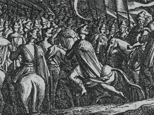 Казаки корпуса Ждановича форсируют Вислу под Завихостом. 1657. Гравюра В.Свидде