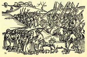 Турецьке військо, з полоненими та здобичю, взятими у Семиградді (Угорщина). Угорський дереворит кінця XV століття