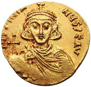 Солид Юстиниана ІІ, чеканенный в начале его первого правления (685–695).