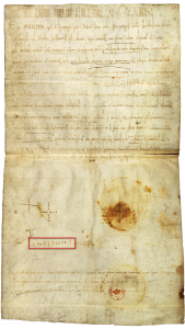 Грамота короля Филиппа І аббатству св. Крепина в Суассоне 1063 г. Кириллический автограф Анны Ярославны выделен красной рамкой