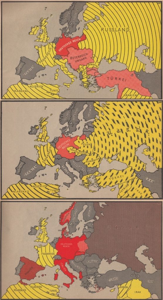 Порівняння стратегічних ситуацій. 1914-й: Центральні держави оточені Антантою. 1939-й: оточити не вийшло. 1940-й: жодних кайданів цього разу.