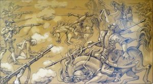 Юрій Журавель. Козаки на полях Північної війни, 2008 р. Ілюстрація до книги «Мазепа. Крок до правди» (К.: ГО «Не будь байдужим!», 2008, с.10).